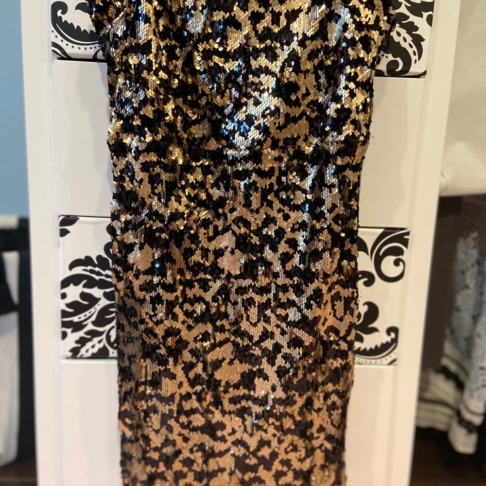 Leopard print sequins mini dress